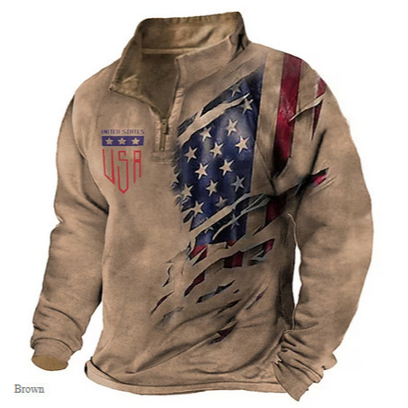 2023跨境欧美民族风3d印花半拉链男Polo衫