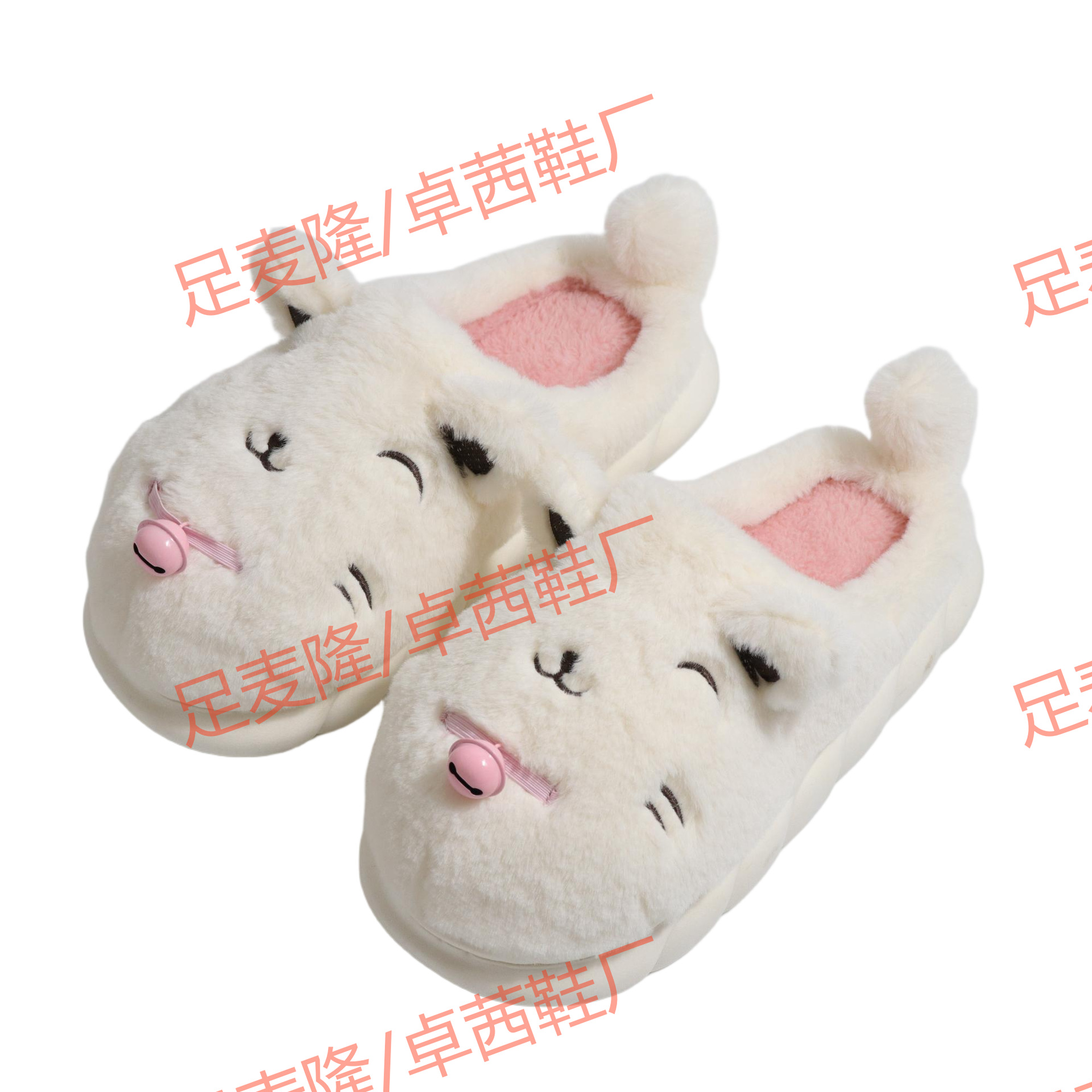 Campana blanca personalizada de comercio exterior, gato, mujer, otoño e invierno, zapatillas de algodón cálidas para el hogar