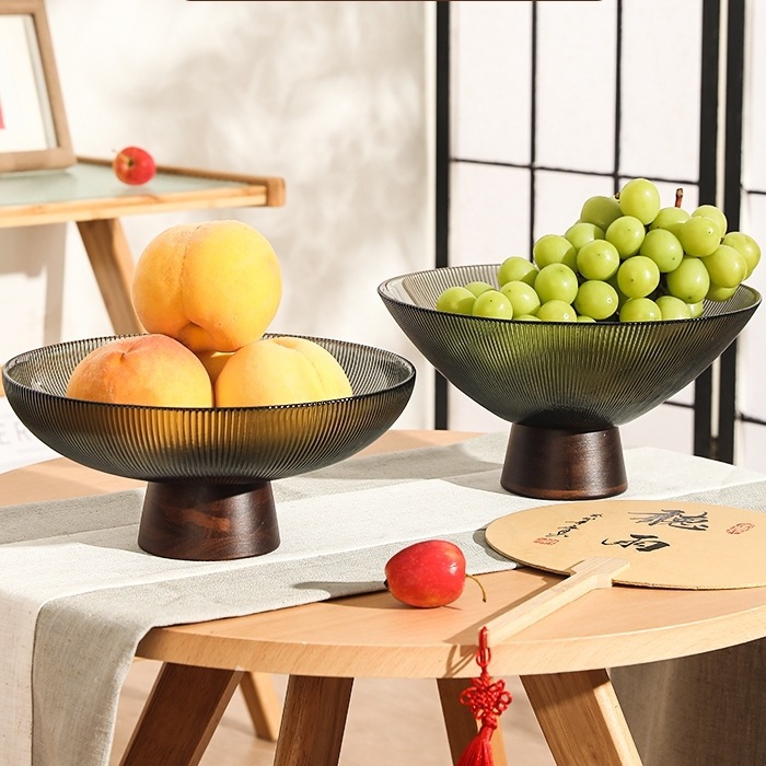 Plato de Cristal de Pie Alto para Frutas para Mesa de Centro
