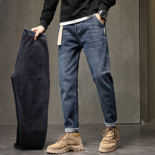 Free Shipping Jeans for Men 2022 New Autumn and Winter Men's Slim-Fitting Pants Warm and Thickeneded Elastic Pants Slimming Look