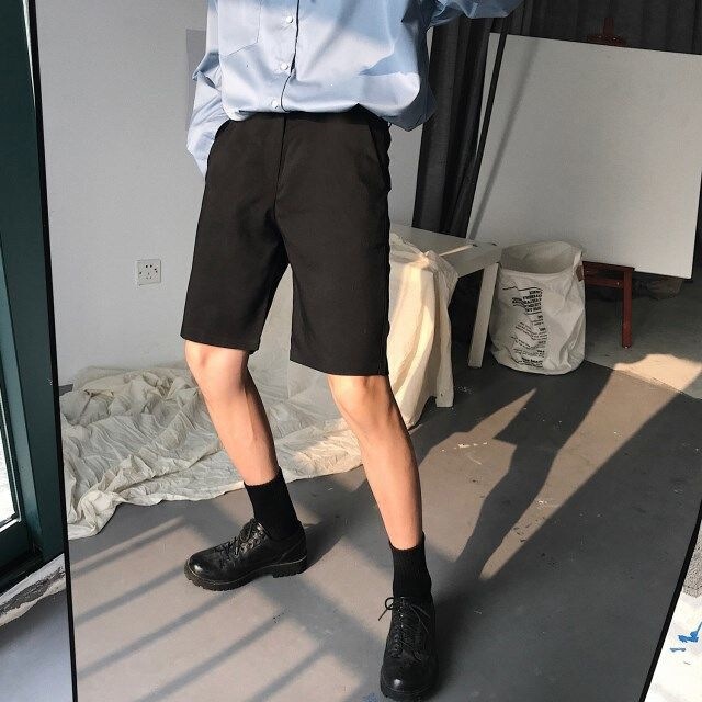 Summer Trendy Solid Color Shorts for Men, Versatile Korean-Style Suit Pants, Japanese-Style Slim-Fit Five-Point Pants for Teenagers and Students