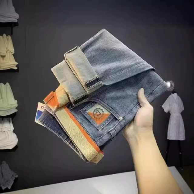 Джинсовые элитные джинсы весна, эластичные casual штаны, тренд сезона, узкий крой