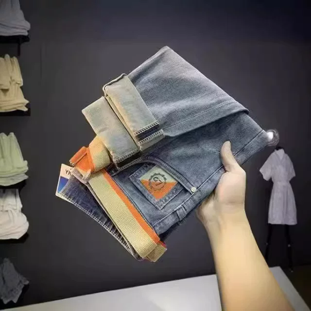 Джинсовые элитные джинсы весна, эластичные casual штаны, тренд сезона, узкий крой