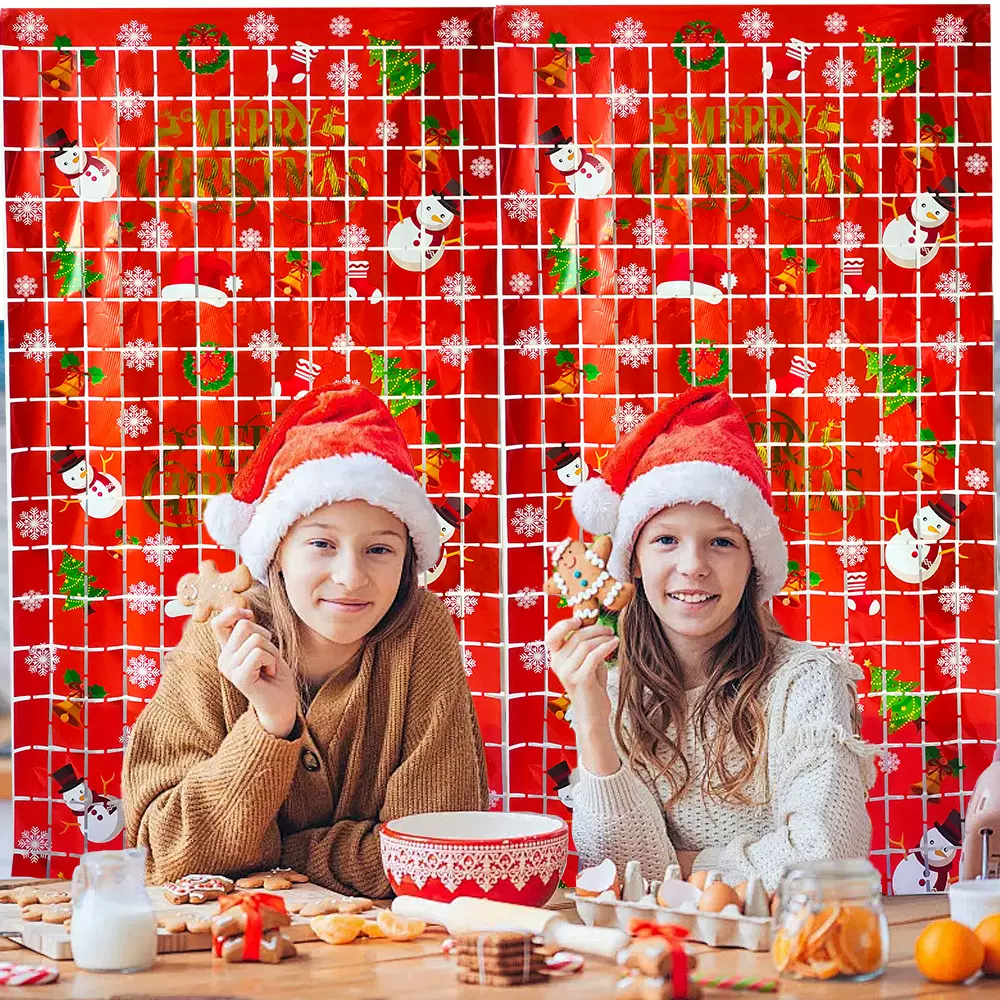 派对用品跨境圣诞方块雨丝帘圣诞树背景装饰PET圣诞节日方块礼品