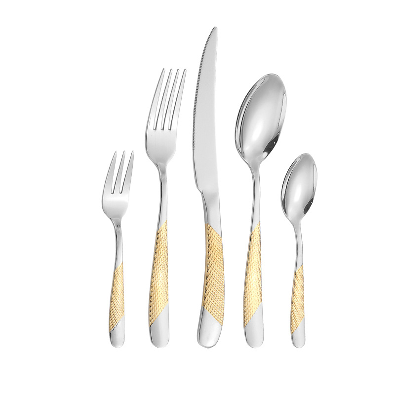 Productos calientes de Amazon TikTok Cuchillo de vajilla de acero inoxidable de diamante estrella, tenedor y cuchara cuatro piezas principales Cuchillo de restaurante occidental y traje de tenedor