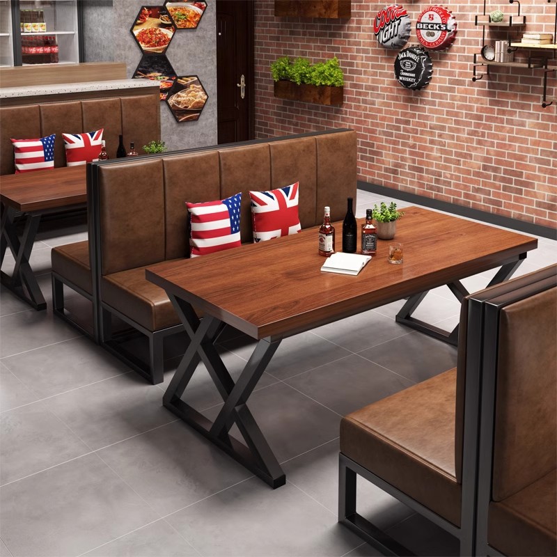 Commercial Dining Table and Chair Vintage Industrial Style Restaurant Card Seat Barbecue Hot Pot Restaurant Dining Table Bar Iron Table and Chair Combination