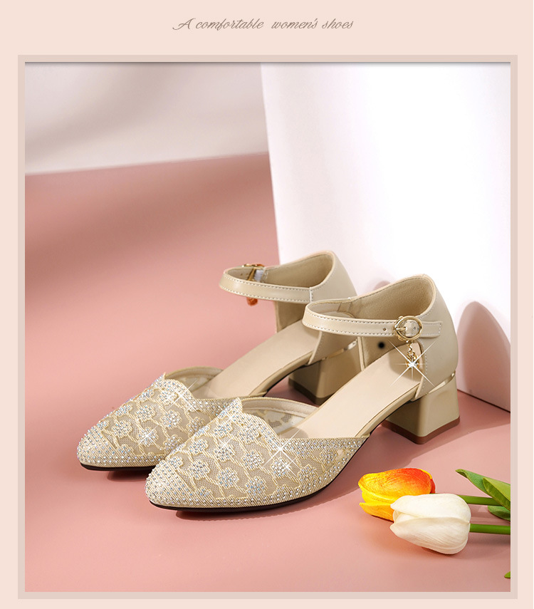 Sandal nữ da thật mũi nhọn cut-out gót dày — đen chi tiết 18
