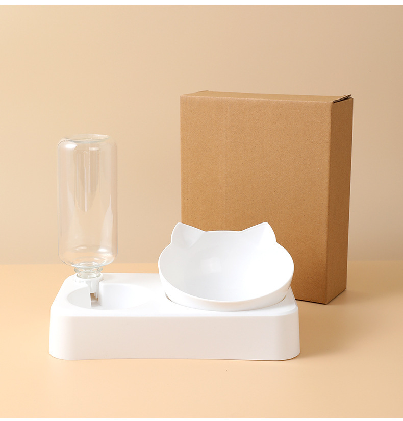 Bebederos para mascotas de dos tazones, tazones para gatos, agua y comida, una olla de alimentación para gatos y perros, olla de arroz anti-volteo, suministros de plástico para mascotas