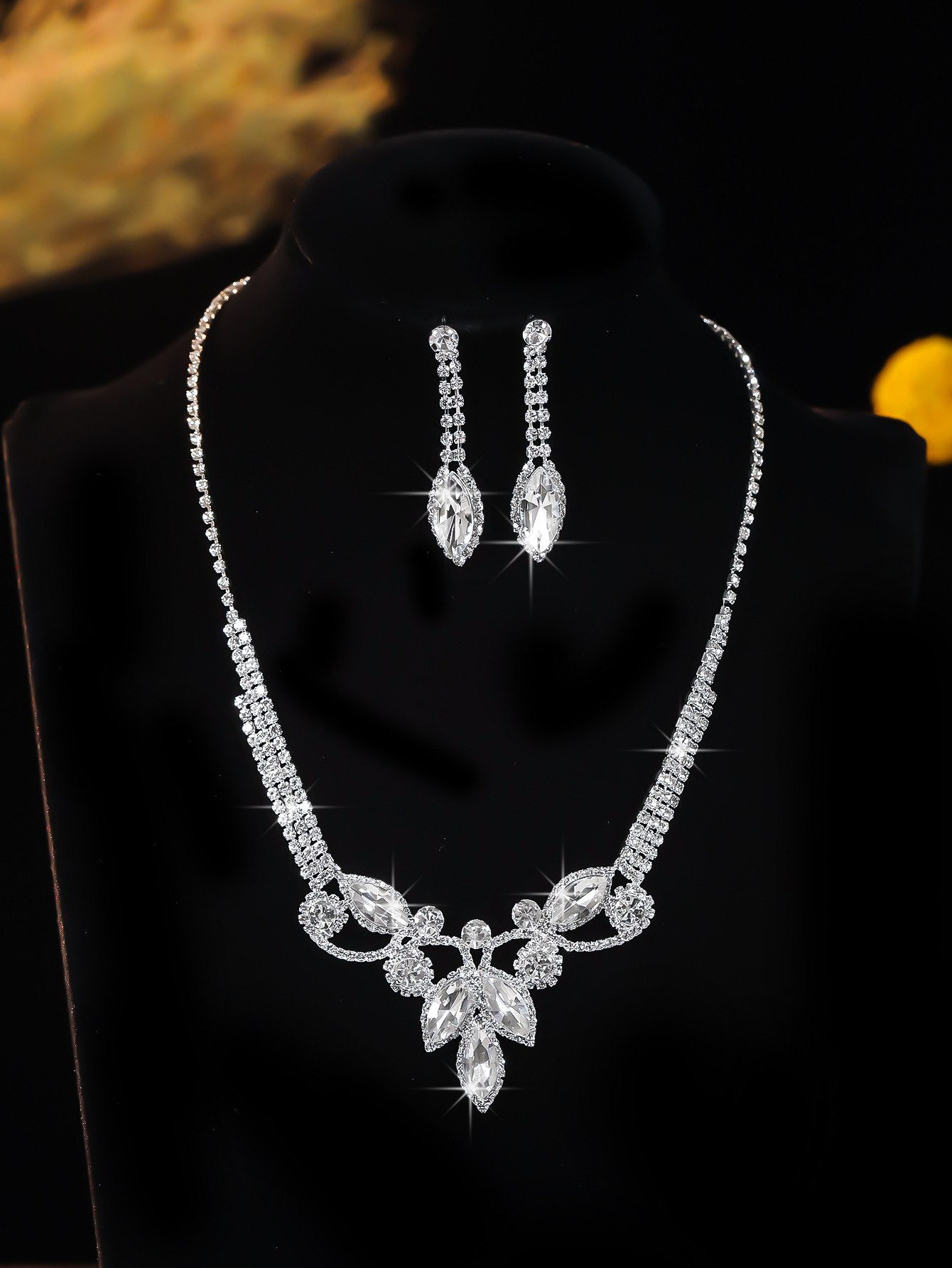 conjunto de colar brinco conjunto de joias conjunto de vestido de banquete colar elegante tudo combina joias de noiva_voghion.com