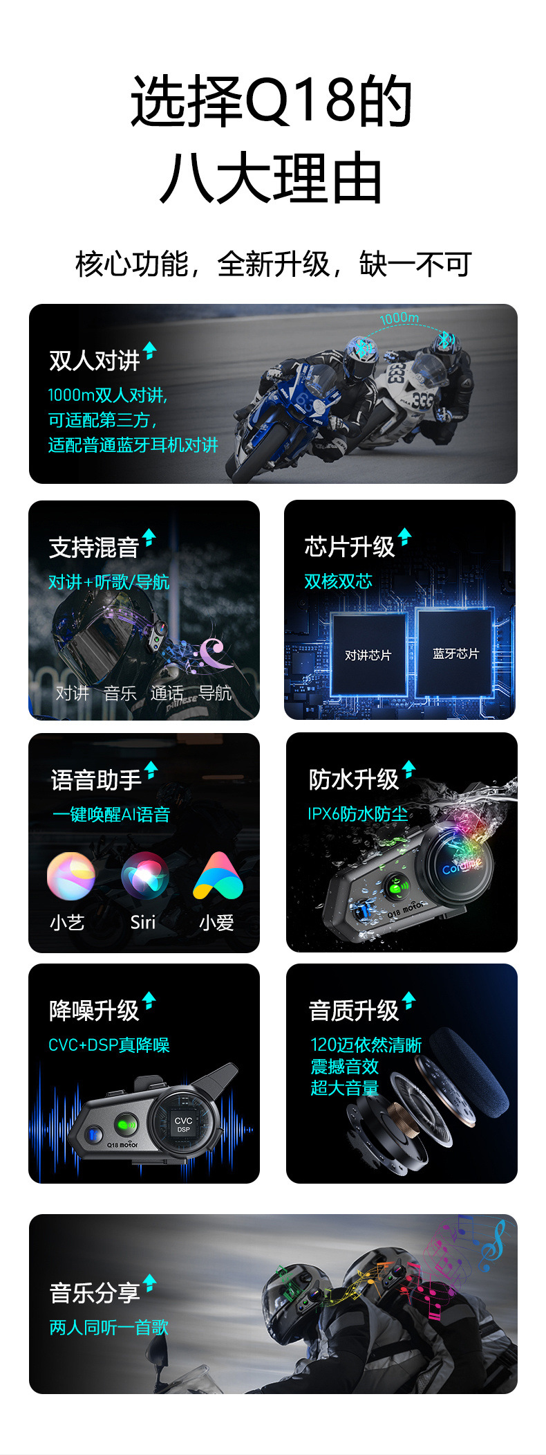 Coralme Q18 0m Dual-Person Intercom Bluetooth Headset with Long Battery Life, Music Sharing, Waterproof Headset in Stock