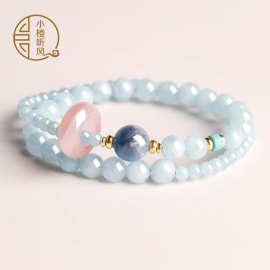 2025春夏新款水晶手链蓝色手串转运珠小众精致夏季双圈女神节礼物
