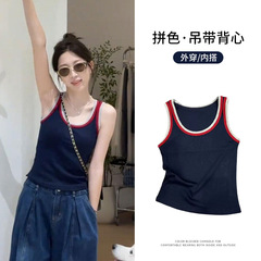 7003撞色吊带背心无袖时尚风美式辣妹设计感针织内搭外穿小背心女