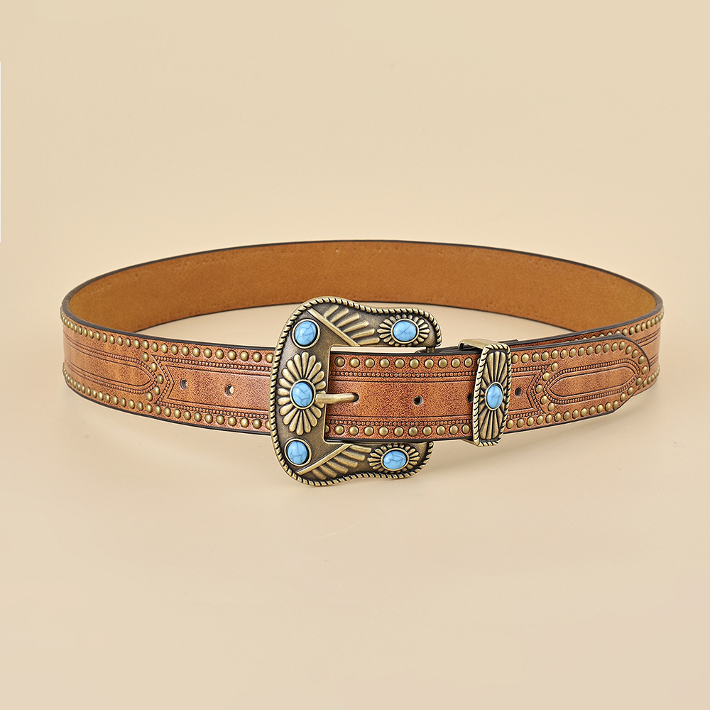 Ethnic Style Solid Color Pu Leather Alloy Unisex Leather Belts display picture 3