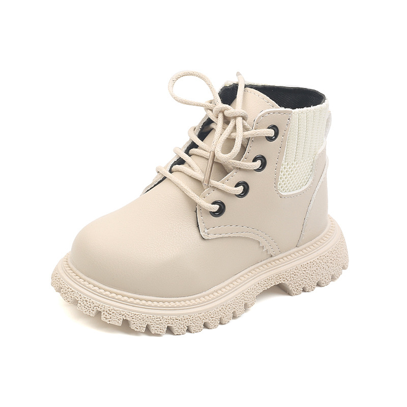 Kinder Herbst und Winter einfarbig kurze Stiefel Jungen modische Martin Stiefel Wollmund Mädchen Stiefel weiche Sohle Lederstiefel_voghion.com