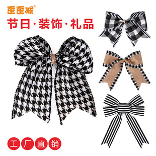 Pine Page Direct Sales Black and White Webbing Houndstooth Bow Gift Decoration Christmas Packaging Bow Wholesale