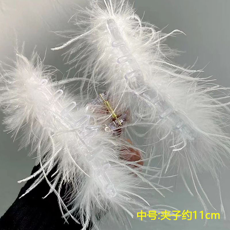 純欲ins風ダチョウ羽クリップ大ヘアクリップ後頭部クリップ頭飾りサメクリップ高級感髪飾り|undefined