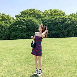吊带裙女夏季港味复古chic裙子小众别致高级感碎花连衣裙收腰