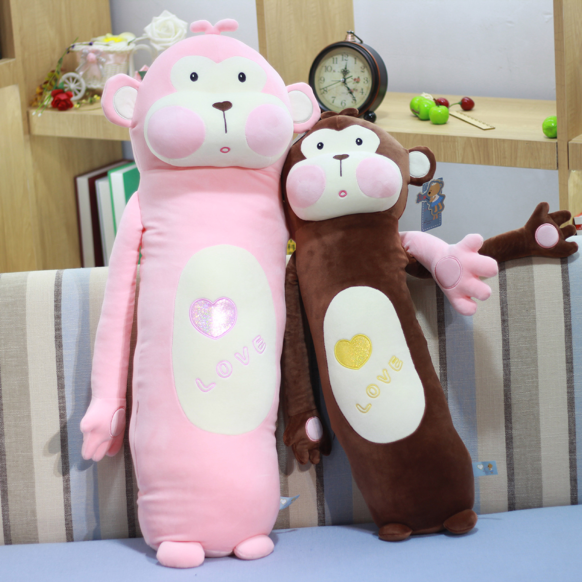 Inventario nuevo cólico intestinal lindo mono estupefacto cuerpo largo almohada juguete de peluche muñeca regalo de cumpleaños del día de los niños