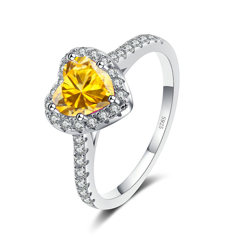Anillo de piedra de moissan amor en forma de corazón hueco 925 anillo de plata esterlina para mujeres un anillo de quilates cooperación en vivo