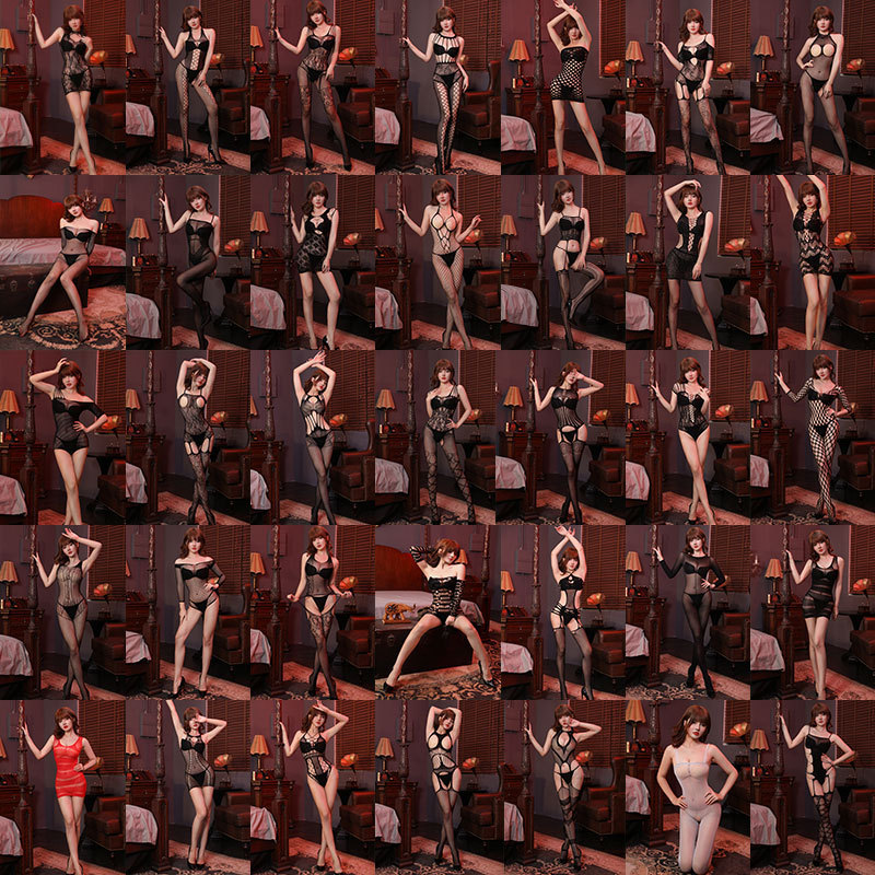 Sexy Lingerie Sexy Net suit Transparent Hollow-out Hand-tearing Uniform Tempting Tight-fitting Non-stripping Silk Stockings All-in-one Women