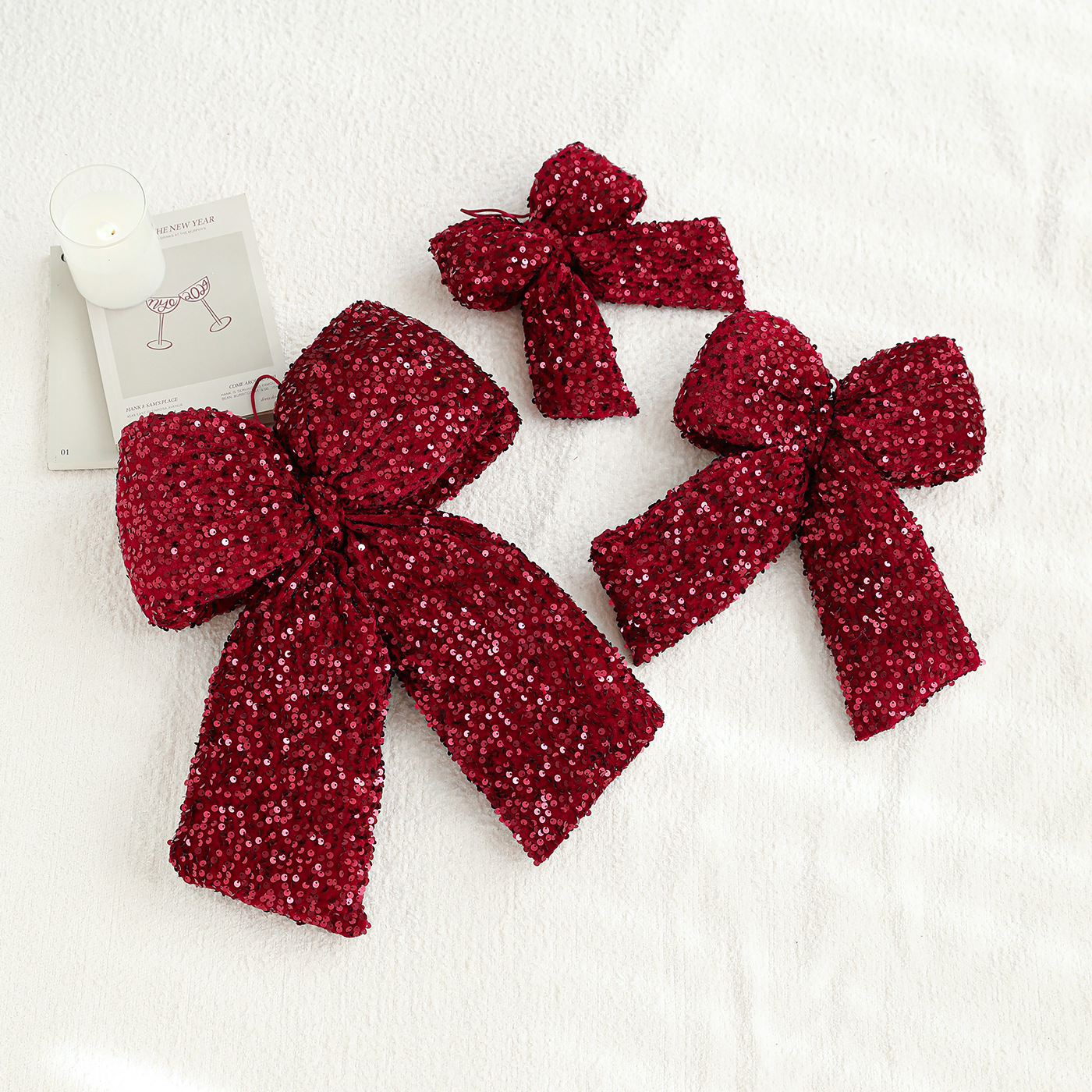 Vin de tela transfronteriza mariposa de Navidad roja sequinilla de brillo de alto nivel colgante de árbol de Navidad accesorios de decoración