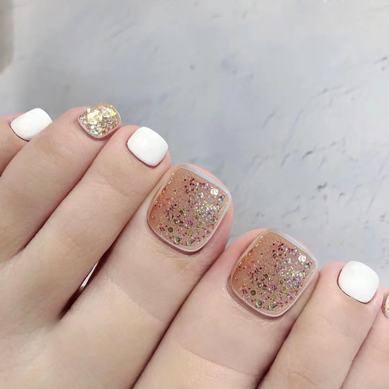 Ins Style White Nail Art Pure White Color Sequins Wear Armor Summer All-match Fake Toenail Finished Removable Ins Style White Nail Art Pure White Color Sequins Wear Armor Summer All-match Fake Toenail Finished Removable