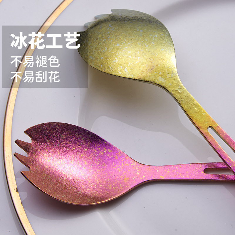 Cuchara de titanio puro al aire libre hogar mate tenedor cuchara picnic camping vajilla portátil tipo gancho puede abrir botella de entrega de una sola pieza