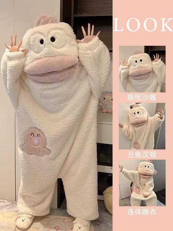 连体睡衣女冬季蓝色小八珊瑚绒加厚2025家居服卡通宿舍冬季保暖|undefined