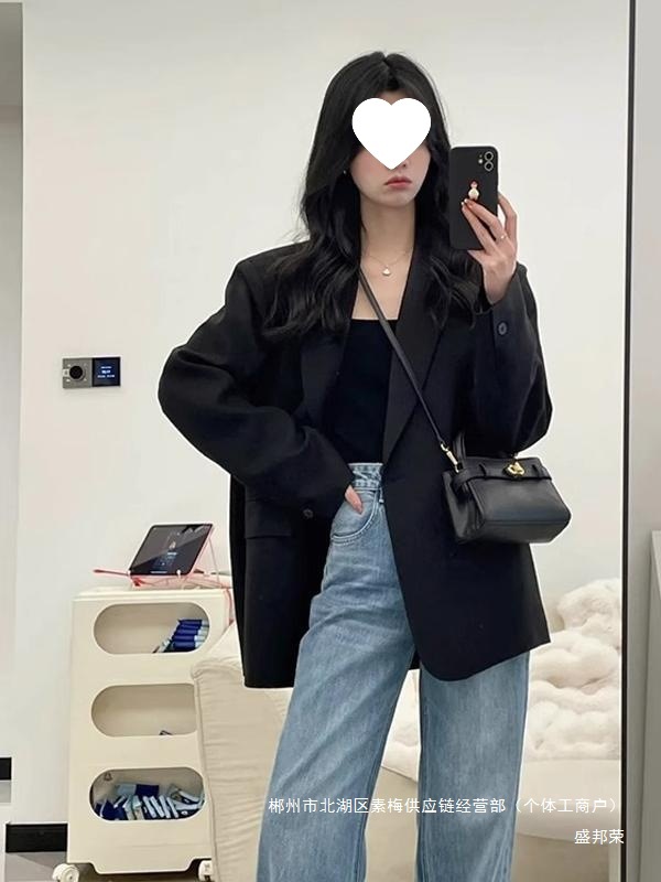 Factory Direct Sales Black Suit Jacket for Women 2025 New Autum Korean Style Loose Casual for Small People