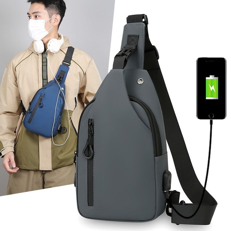 New cross-border men's chest bag with a high-end feel, men's water-resistant crossbody bag, shoulder bag with USB charging
