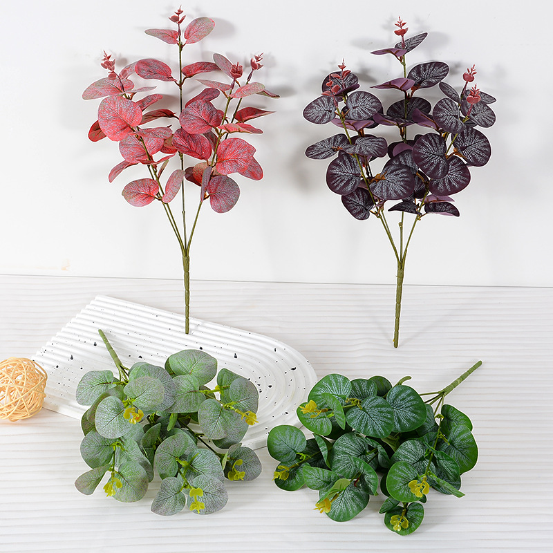 小把束金錢葉尤加利仿真綠植婚慶家居布景拍攝道具絹花手工假花批