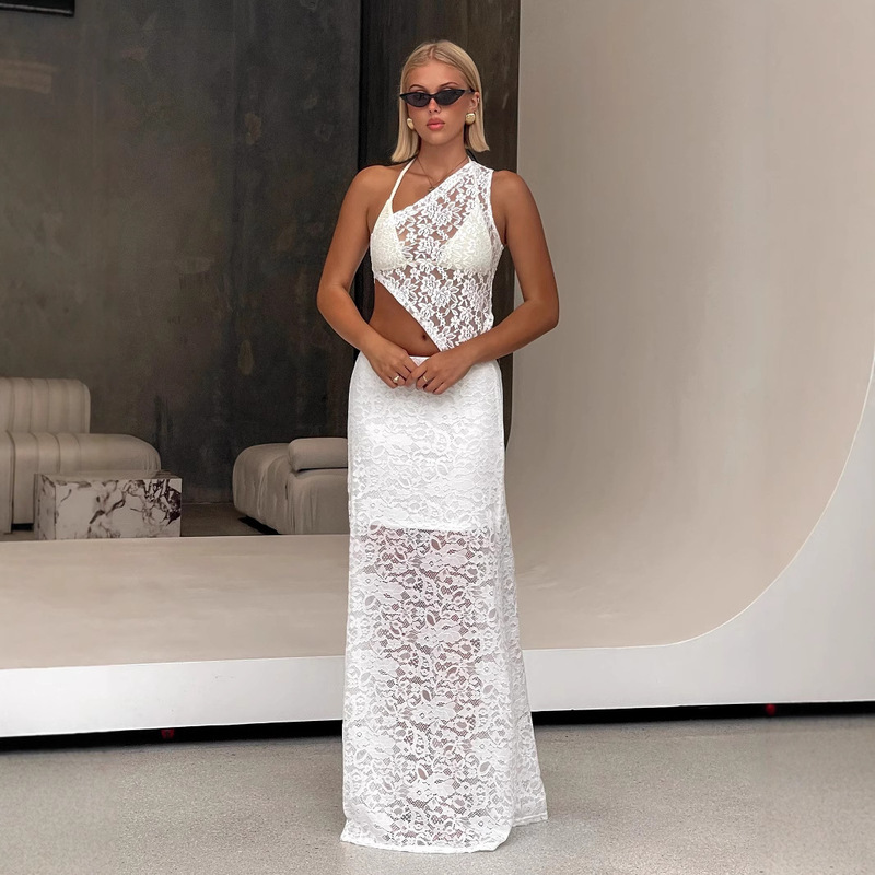 Cross-Border Popular Jacquard Hollow High-Waist Skirt, Sexy Lace Long Skirt, Stylish and High-End for Commuting