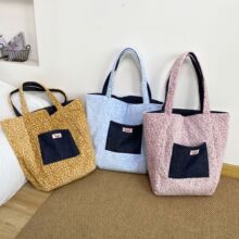 秋冬新款毛绒豹纹双面单肩包牛仔大容量托特包千禧复古学生通勤包