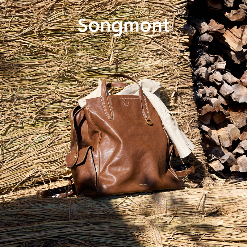 Small backpack, capacious laptop, genuine leather, 16 inch