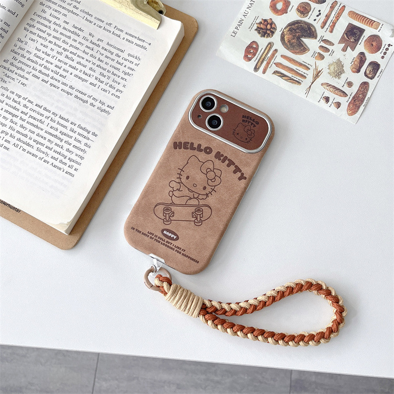 Monopatín de dibujos animados gato IPhone16PROMAX parche de ventana Apple 15pro/16 funda para teléfono móvil IP15