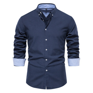 Autumn 2024 New Cross-border European-size Slim-fit Shirt Men's Casual All-match Fashionable Solid Color Long-sleeved Shirt Men's Wear