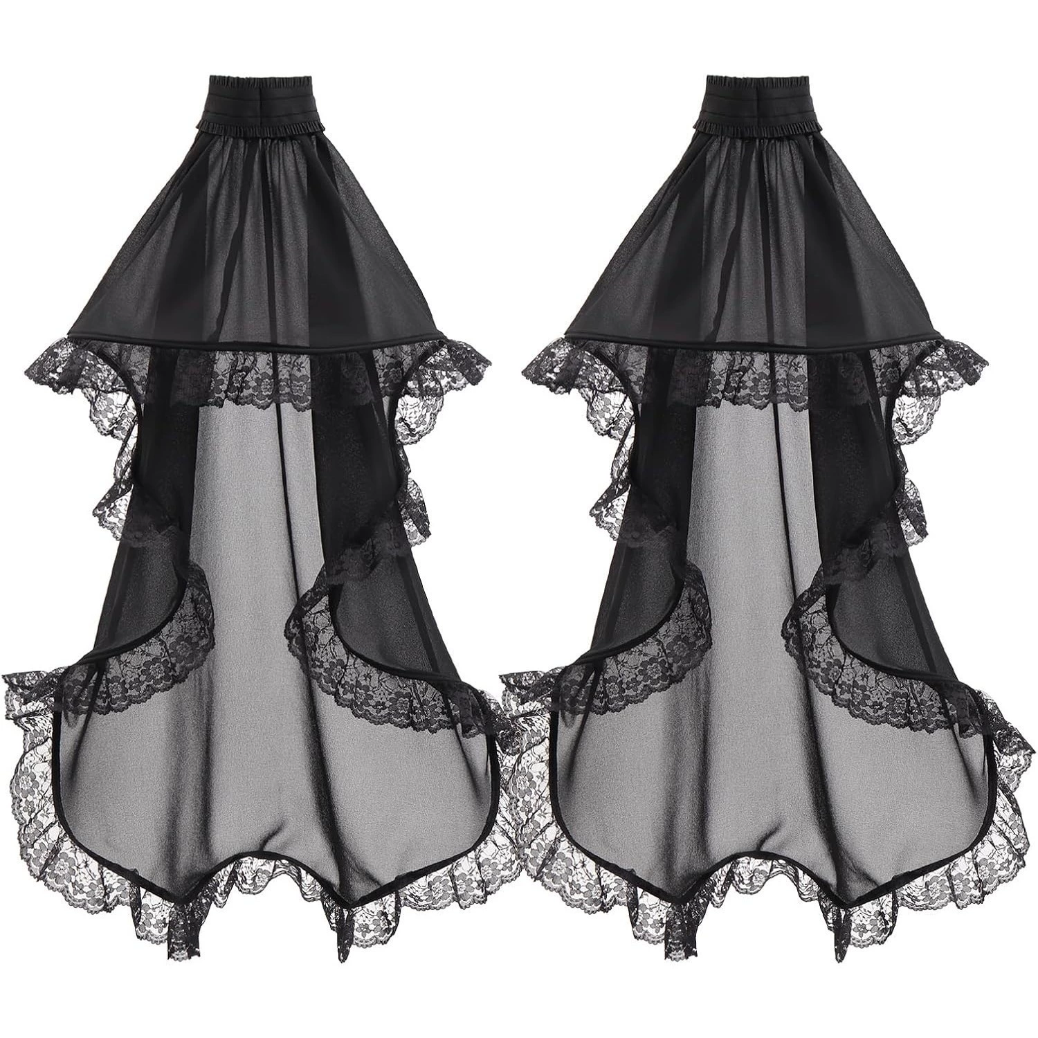 Тонкий шифоновый кружевной топ с белыми рукавами, черный мехоносец? , Gothic, Lolita стиль