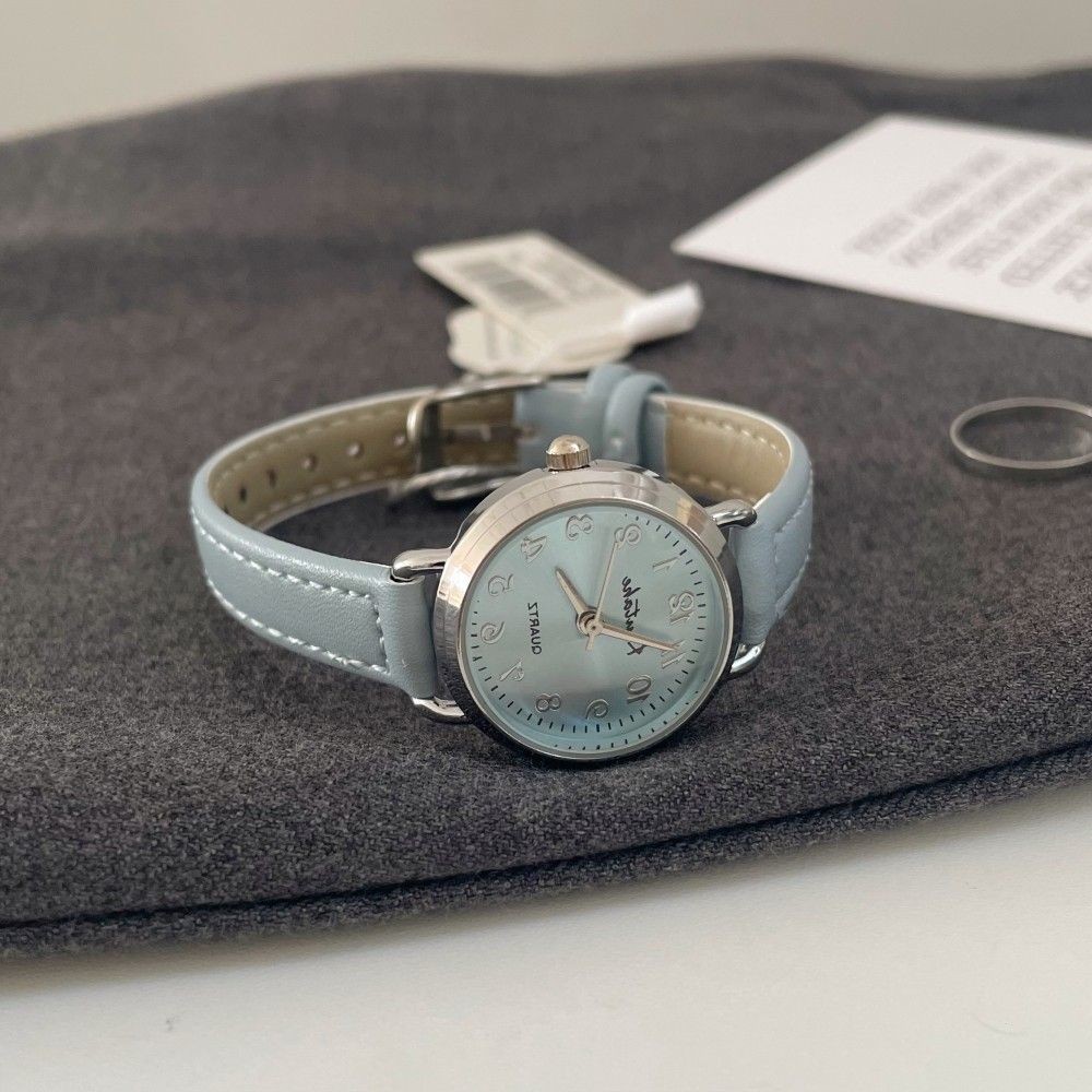 Koutake Student Watch Leather Strap Women's Wristwatch Haze Blue Live Broadcast Cross-Border Internet Celebrity New Women's Watch Simple Wristwatch