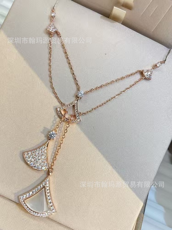 Baojia 高バージョンマルチファンタッセル扇形スカートホワイトマザーオブパールネックレスローズゴールドフルダイヤモンド鎖骨チェーン卸売|undefined