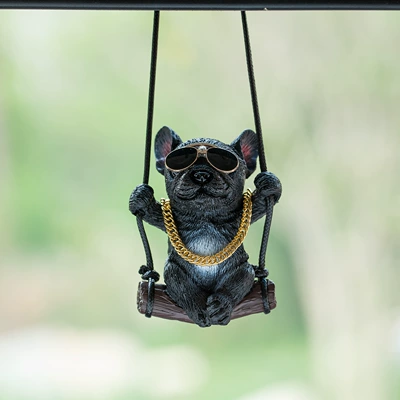 New car pendant car interior Car hanging - black-bulldog-glasses-gold-chain