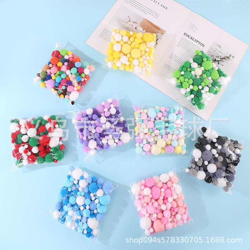 in stock Size Mixed Polyester High Elastic Hair Ball Children's Handmade DIY Color Hair Ball Painting Gradient Hair Ball Material Bag