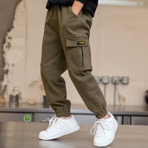 Children's Casual Work Pants Autumn/Winter New Style Versatile Work Pants for Older Children Integrated Fleece Warmth Pants Trendy