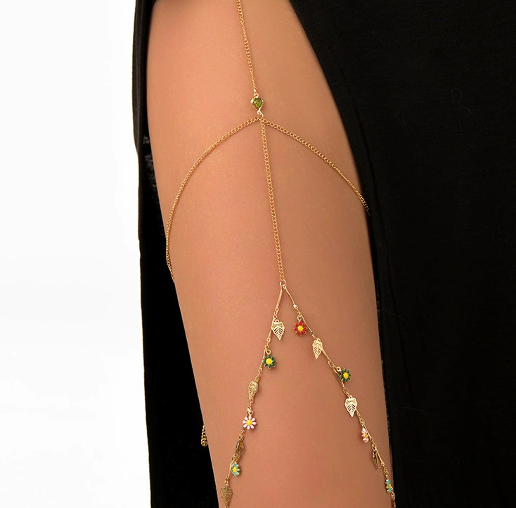 Leg Strap Chain, European Style Golden Rhinestone Thigh Jewelry, Adjustable 7×10 cm