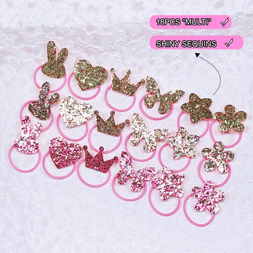 18-piece children's hair rope set, glitter Glitter rubber band, love butterfly, flower, star, rabbit crown headband