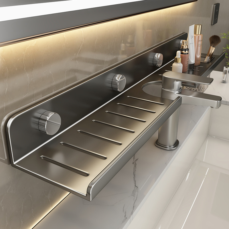 Bathroom Sink Storage Rack, Wall-Mounted, No-Drill, Bathroom Faucet Mirror Front Storage Shelf