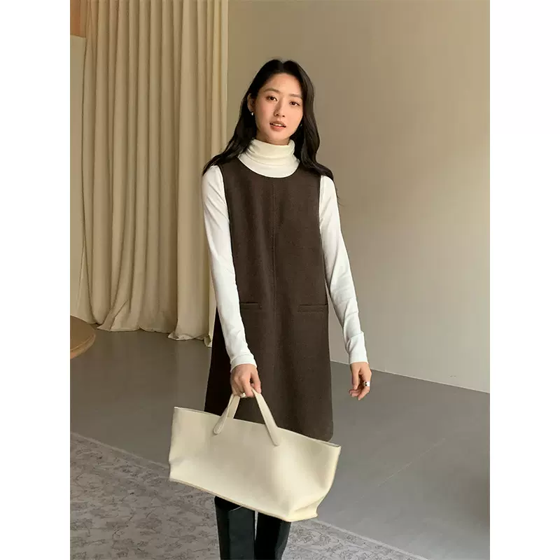 THE MIND羊毛呢料背心裙2025十三行冬装新款韩版无袖连衣裙T5762