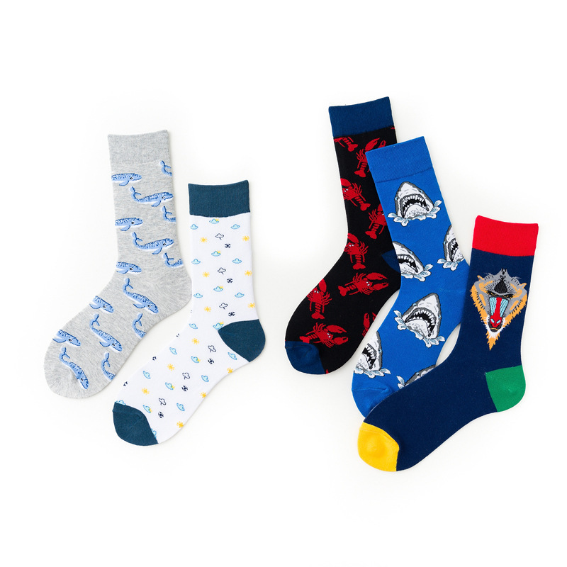 Autumn and winter new cross-border fashion color men's socks shark tiger head personality couple socks wholesale sports, rest