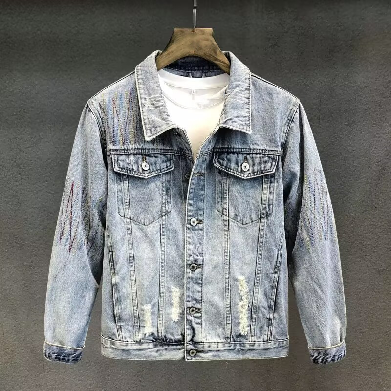 자수 데님 재킷 남자 2024 봄 가을과 겨울 새로운 레트로 코트 캐주얼 트렌디 브랜드 자켓