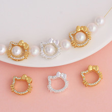 包珠圈隔珠锆石镂空双面kt猫头镀18K手工diy饰品手链项链吊坠配件