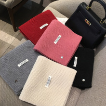 韩系绵羊毛针织毛线围巾女秋冬氛围感显白加厚保暖纯色围脖批发